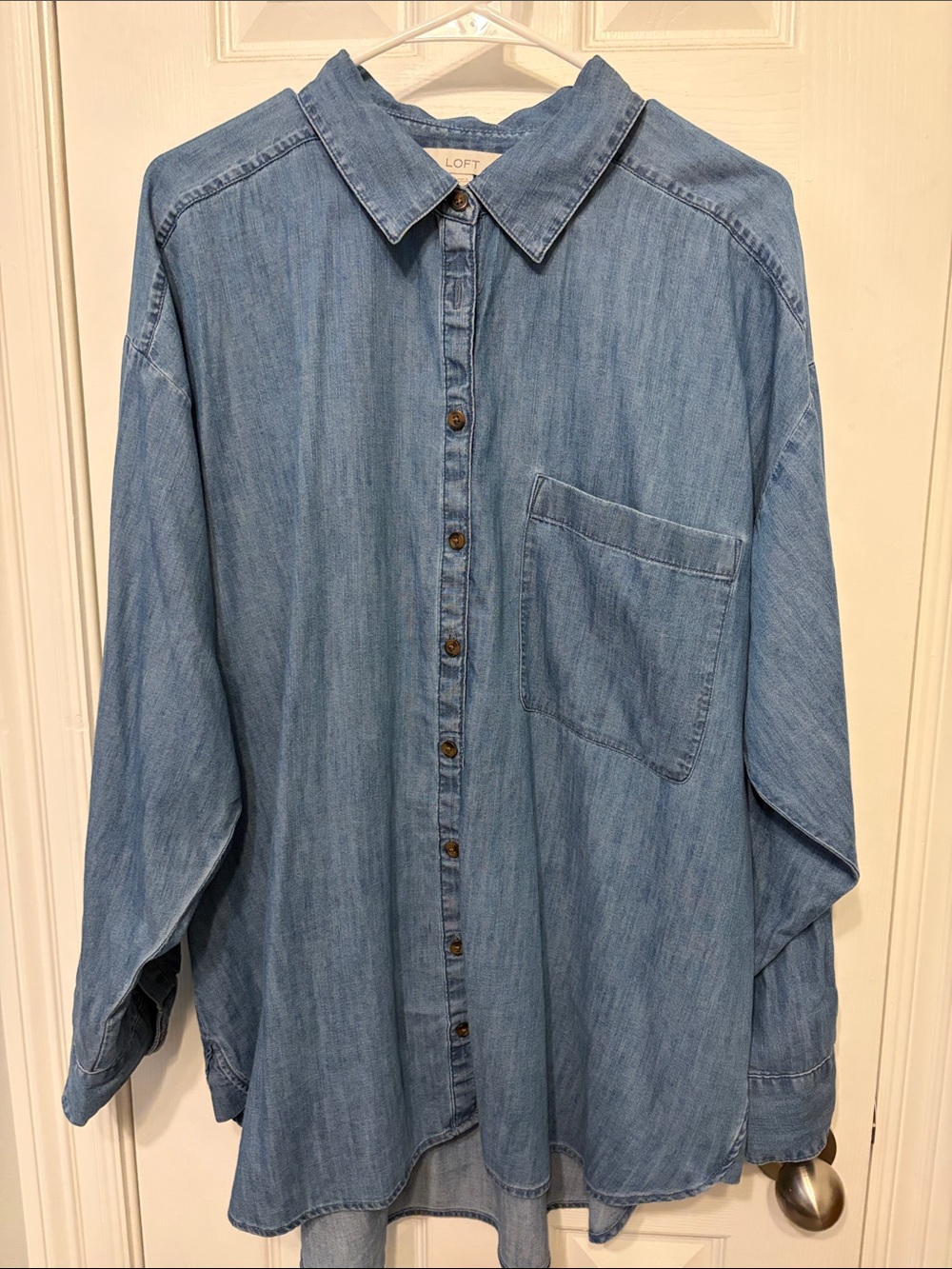 LOFT Blue Denim Button-Up Shirt